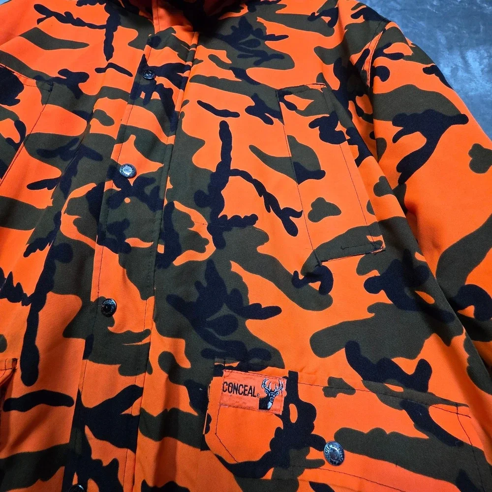 Winchester Conceal Blaze Orange Camo Hunting Jacket Mens XL Hooded Parka 1248